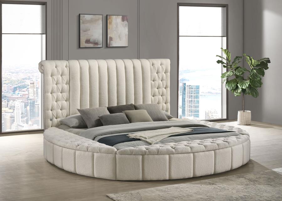 Sonya Upholstered Round Storage Bed Ivory Eastern King