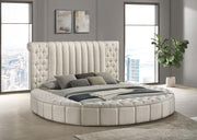 Sonya Upholstered Round Storage Bed Ivory Eastern King