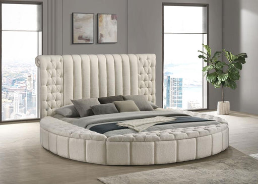 Sonya Upholstered Round Storage Bed Ivory Eastern King