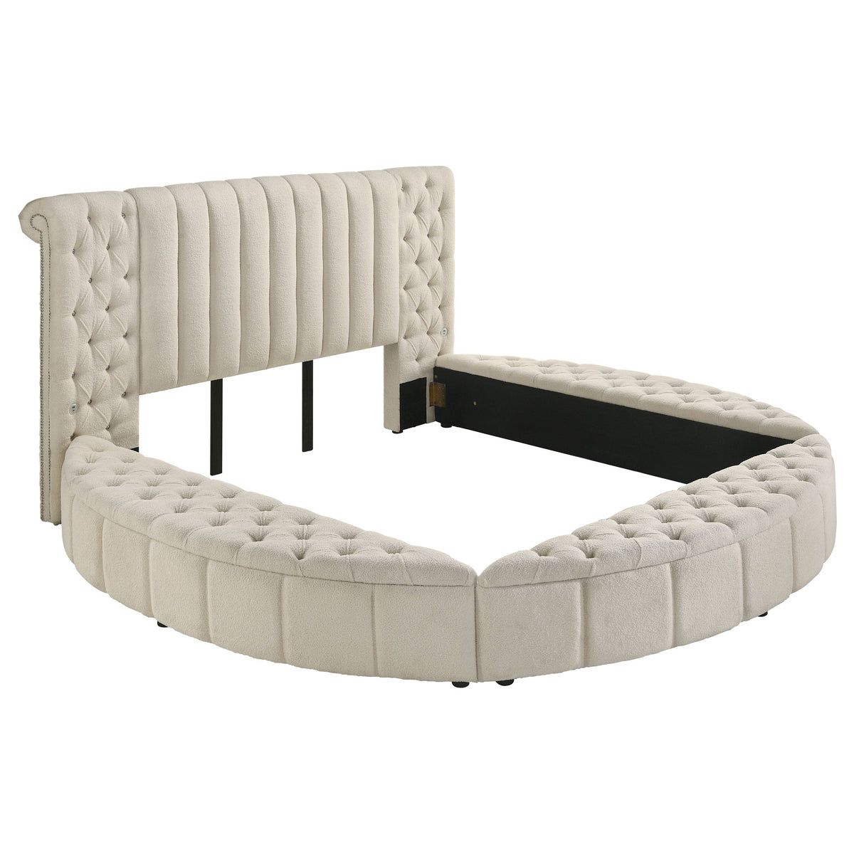 Sonya Upholstered Round Storage Bed Ivory