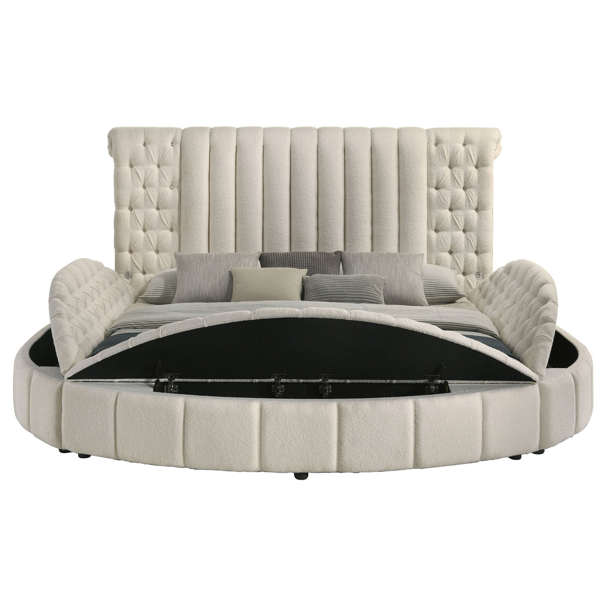 Sonya Upholstered Round Storage Bed Ivory