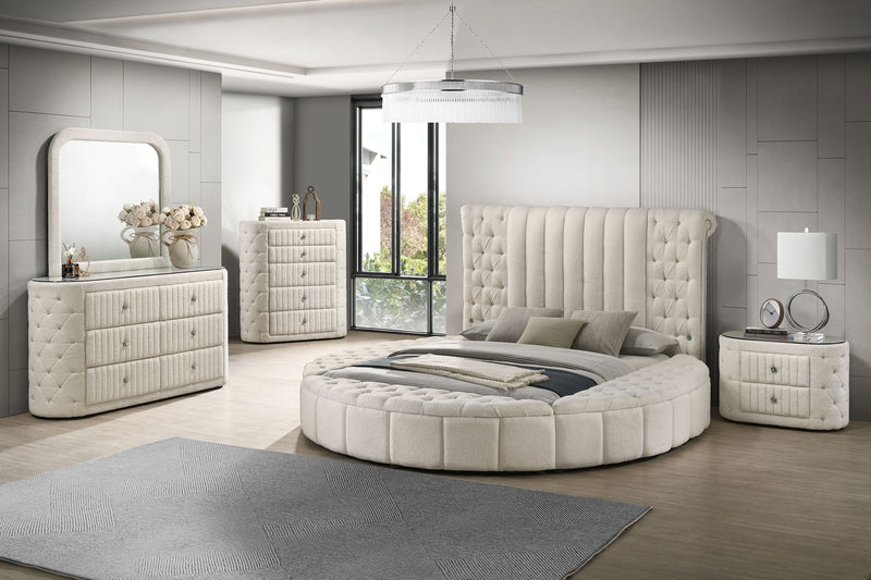 Sonya Upholstered Round Storage Bed Ivory