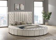 Sonya Upholstered Round Storage Bed Ivory Queen