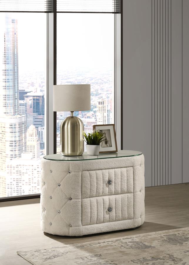 Sonya 2-drawer Upholstered Nightstand Bedside Table Ivory Default Title