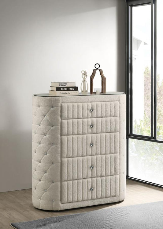 Sonya 5-drawer Upholstered Bedroom Chest of Drawers Ivory Default Title
