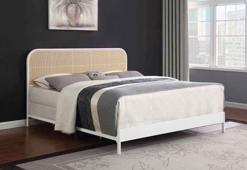 Amherst Radio Weave Rattan Metal Bed White Eastern King
