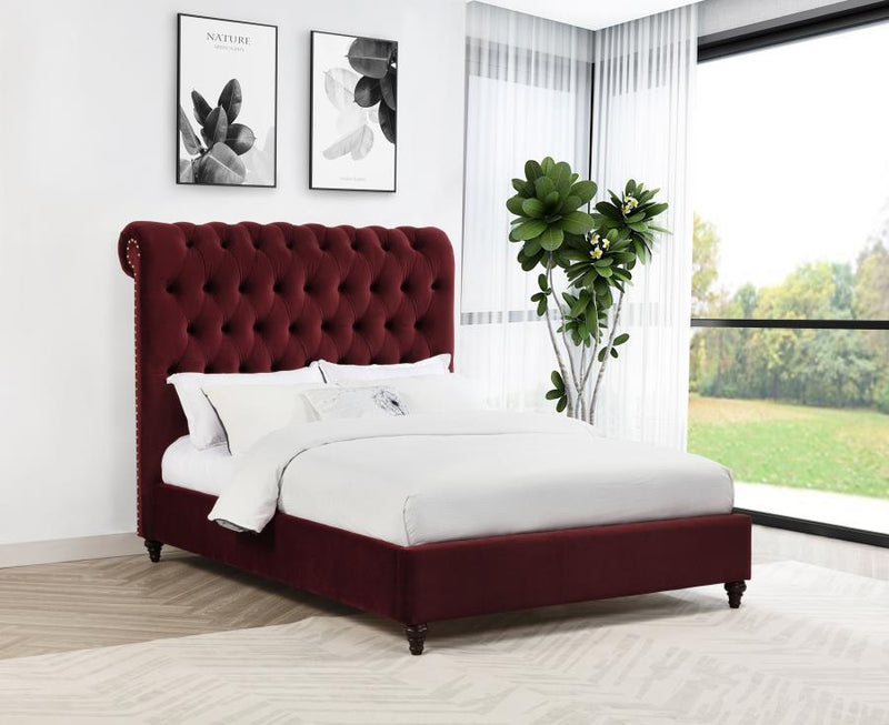 Devon 57-inch Upholstered Panel Bed Wine Red Full