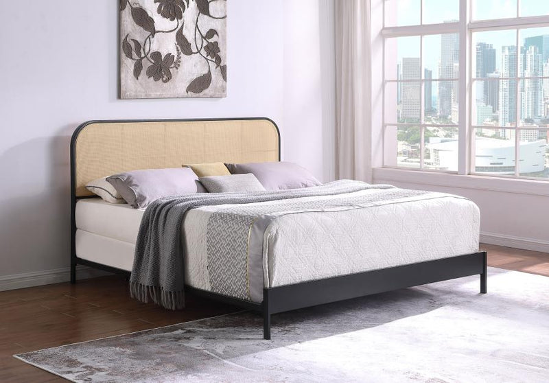 Amherst Radio Weave Rattan Metal Bed Black Eastern King