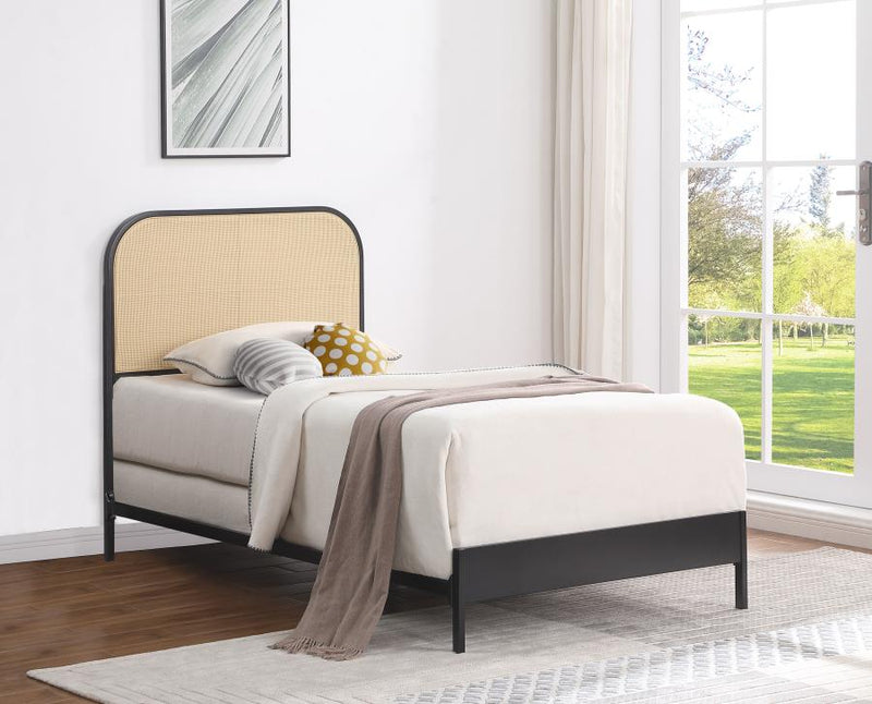 Amherst Radio Weave Rattan Metal Bed Black Twin