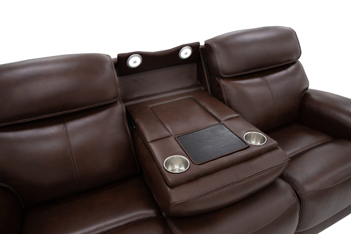 Flexsteel Walker Power Reclining Sofa w/ Console, Power Headrest & Lumbar
