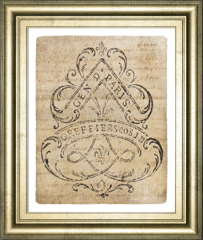 Letter Crest I Vintage V2 By Wild Apple Portfolio - Framed Print Wall Art - Beige