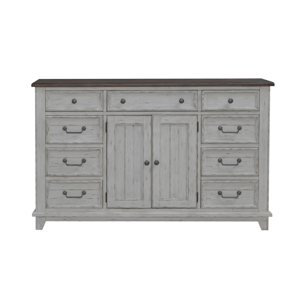 River Place - 2 Door 9 Drawer Dresser - Riverstone White & Tobacco
