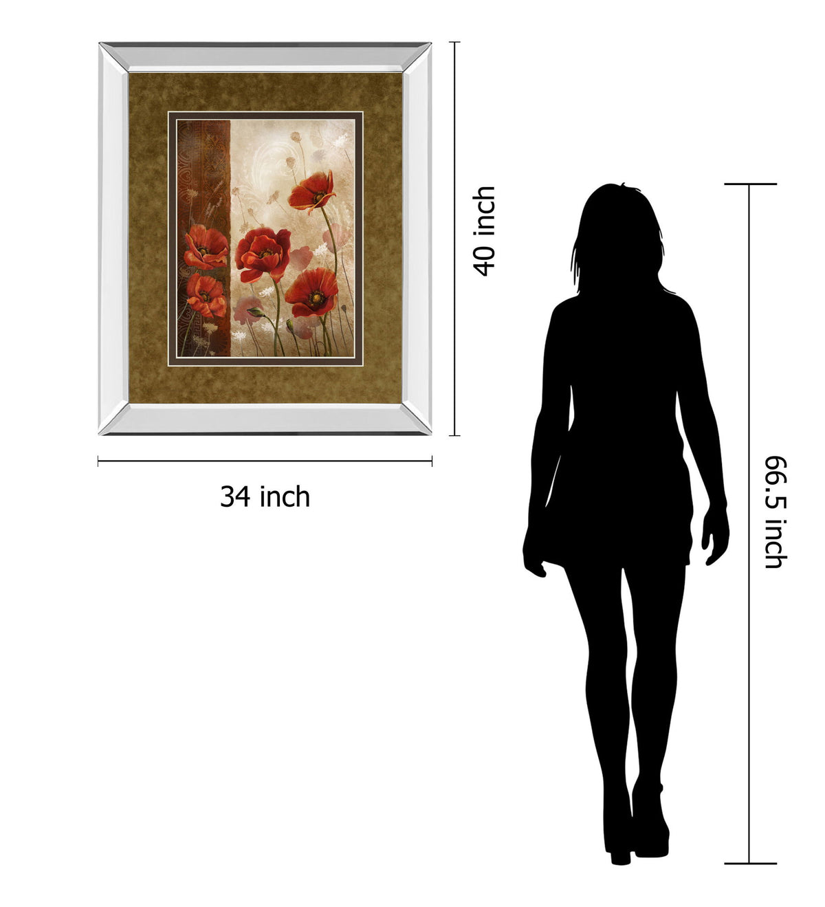 Wild Poppies I By Conrad Knutsen - Mirror Framed Print Wall Art - Light Brown