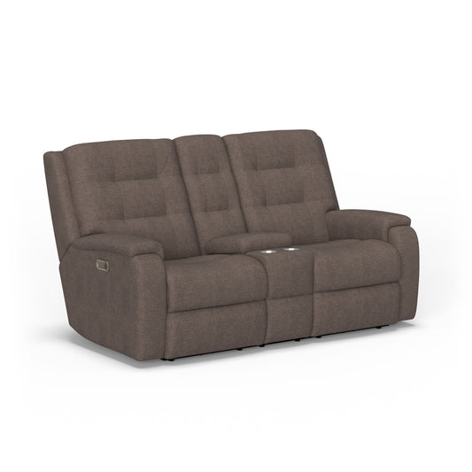 Flexsteel Arlo Power Reclining Loveseat with Console, Power Headrest & Lumbar