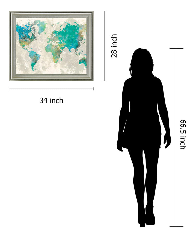 Aqua Atlas - 28" x 34" Framed Wall Art - Light Blue
