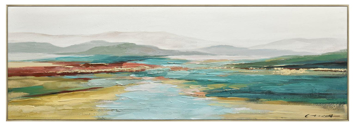 Sunlit Aqua Pass - 20" x 60" Framed Wall Art - Beige