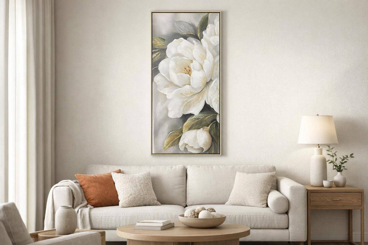 Gold Peony II Hand-Embellished Canvas In Frame - Ivory / Gray