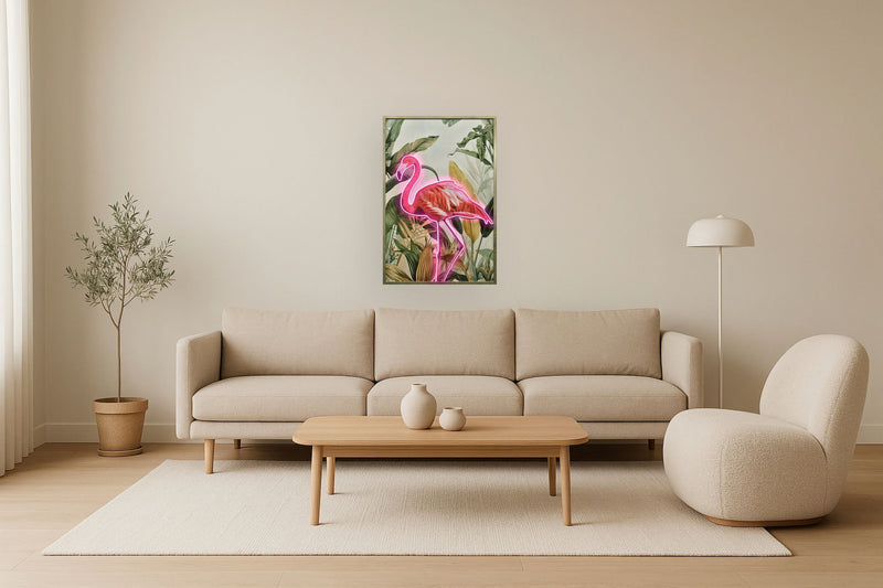Electric Flamingo Oasis - 33" x 48" Framed Wall Art - Pink