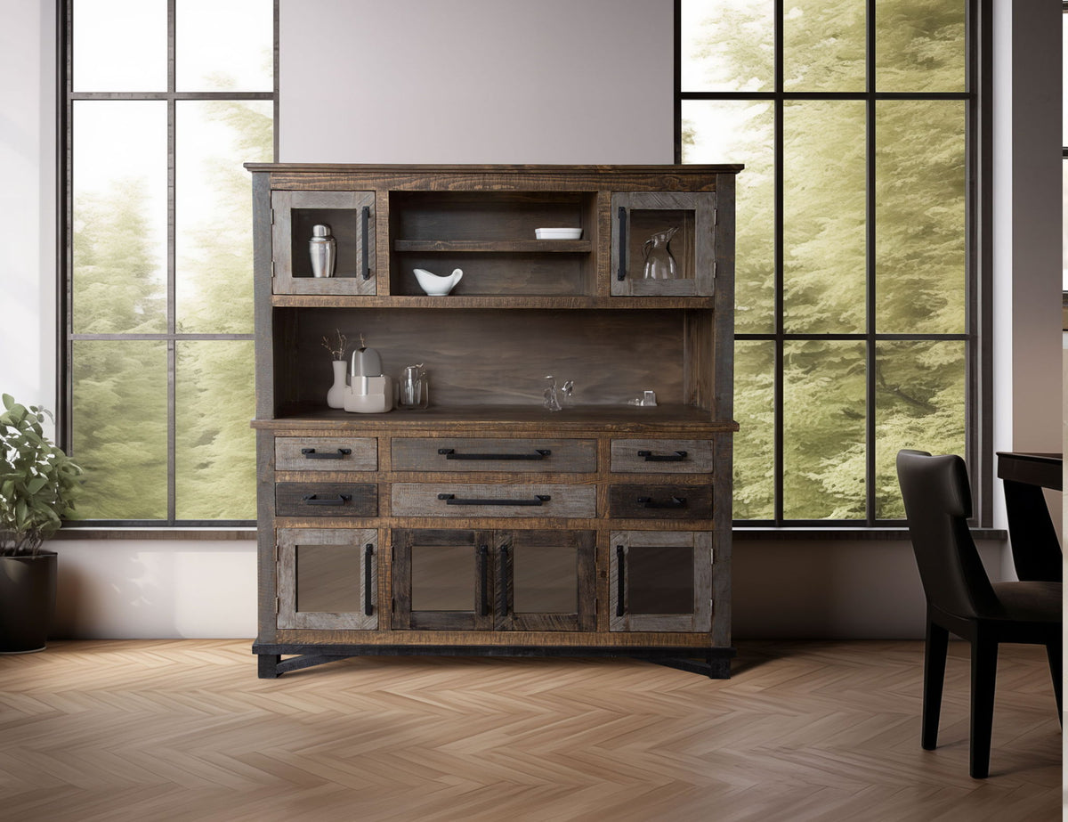 Loft - Buffet And Hutch With 6 Drawers / 6 Doors - Two Tone Gray / Brown