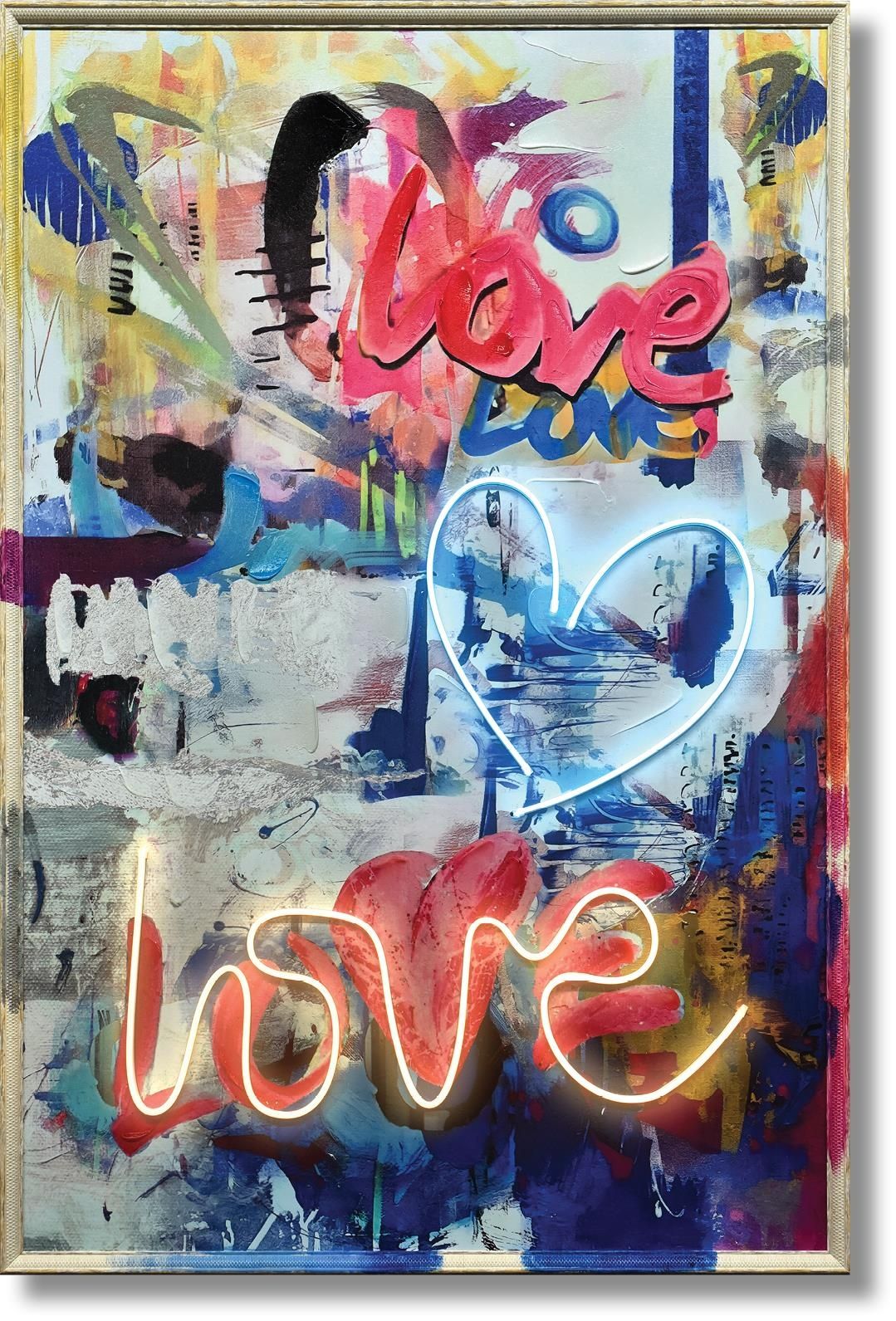 Radiant Heart Graffiti - 33" x 48" Framed Wall Art - Blue