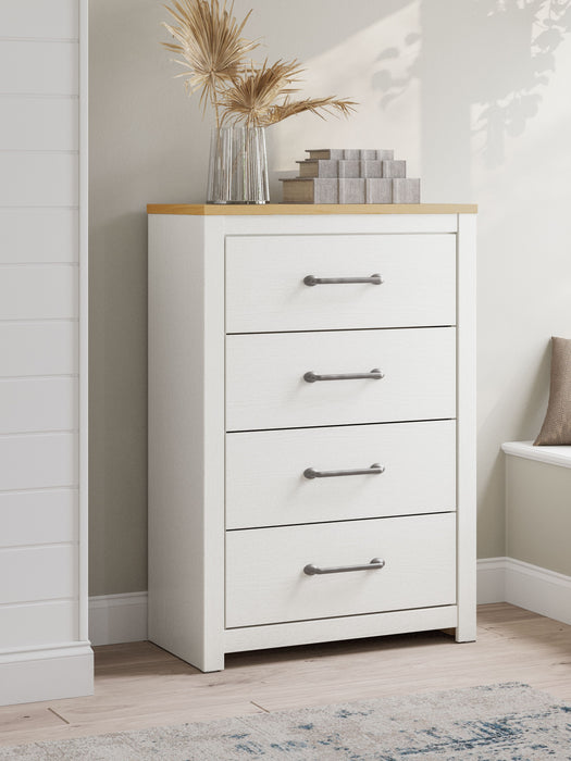 Linnocreek - White / Warm Brown - Four Drawer Chest