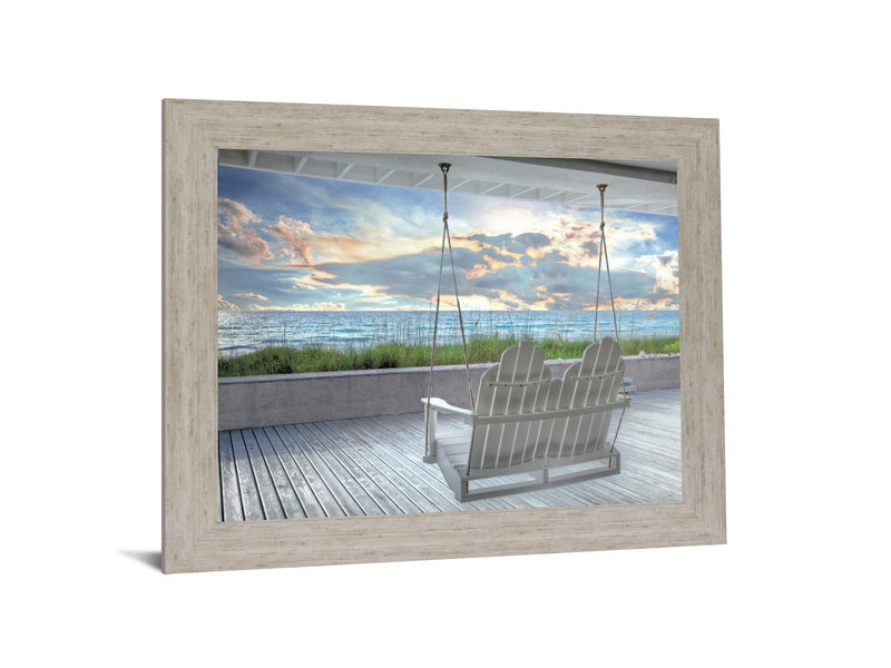 Seaside Swing Serenity - 28" x 34" Framed Wall Art - Light Blue