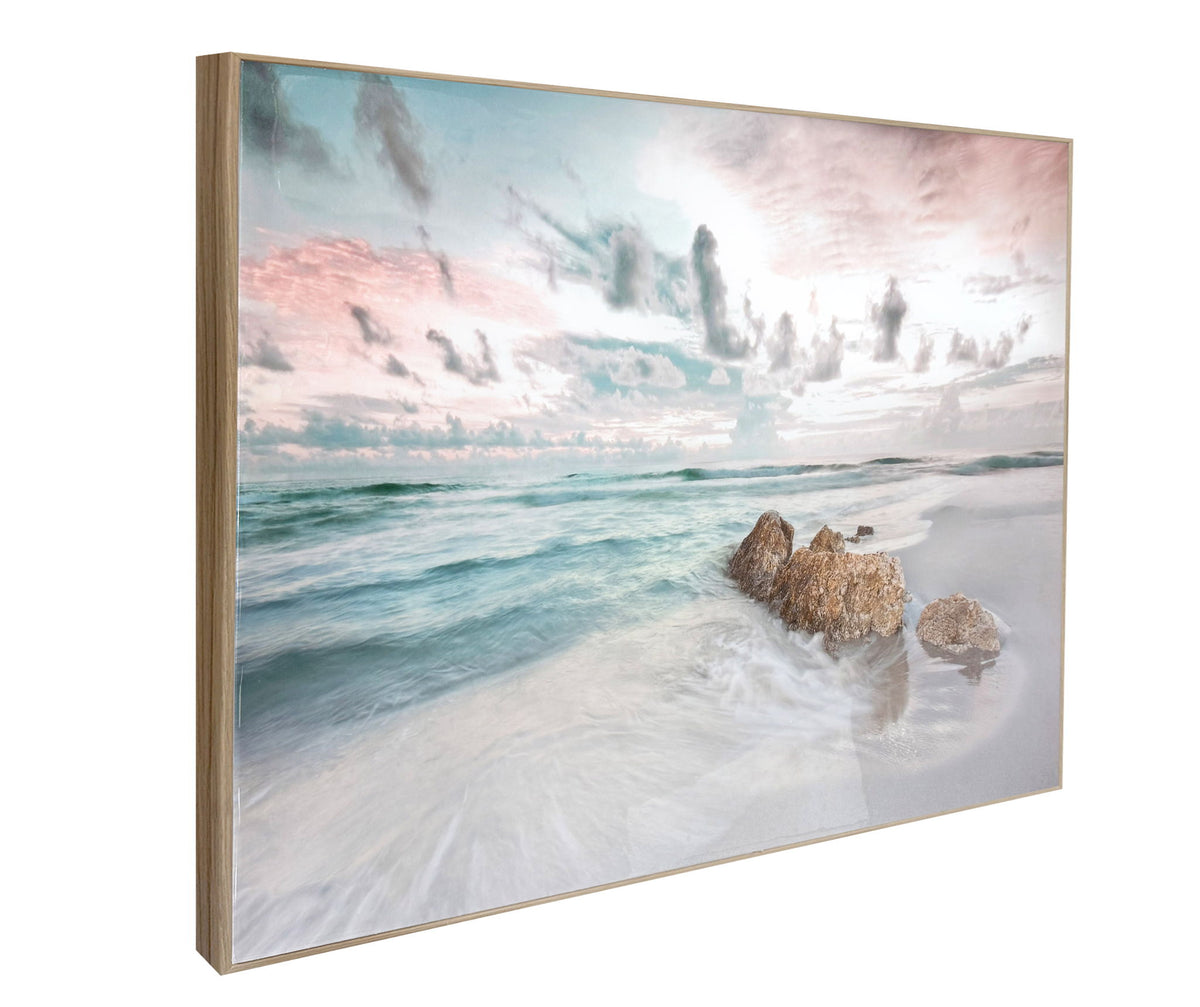 Blush Tide Gloss Canvas In Frame - Beige / Black