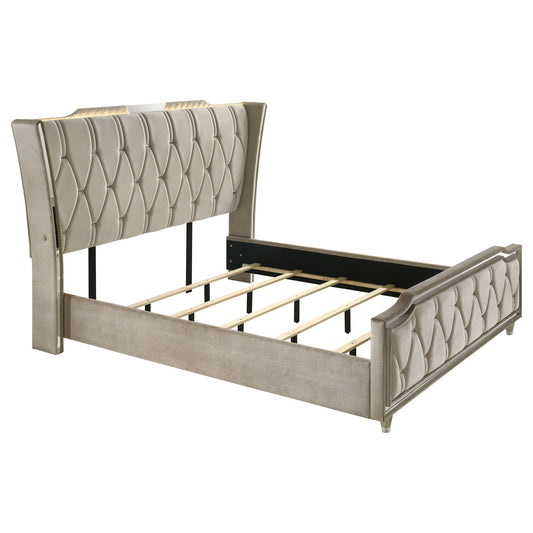 Lorient California King LED Upholstered Bed Ivory and Camel