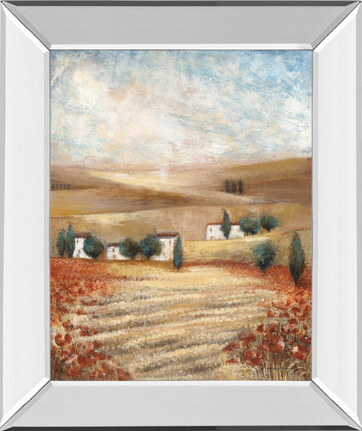 Mirrored Frame Hilltown Landscape I By Rosie Abrahams - Light Brown
