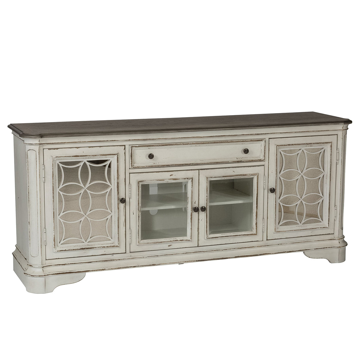 Magnolia Manor - Entertainment TV Stand (Glass Doors) - Antique White