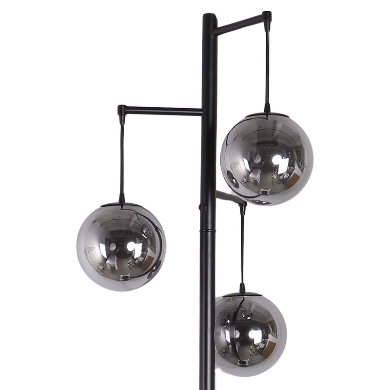 "Globe Cascade" Metal Floor Lamp With Glass Globes - Polished Chrome / Smoked Glass