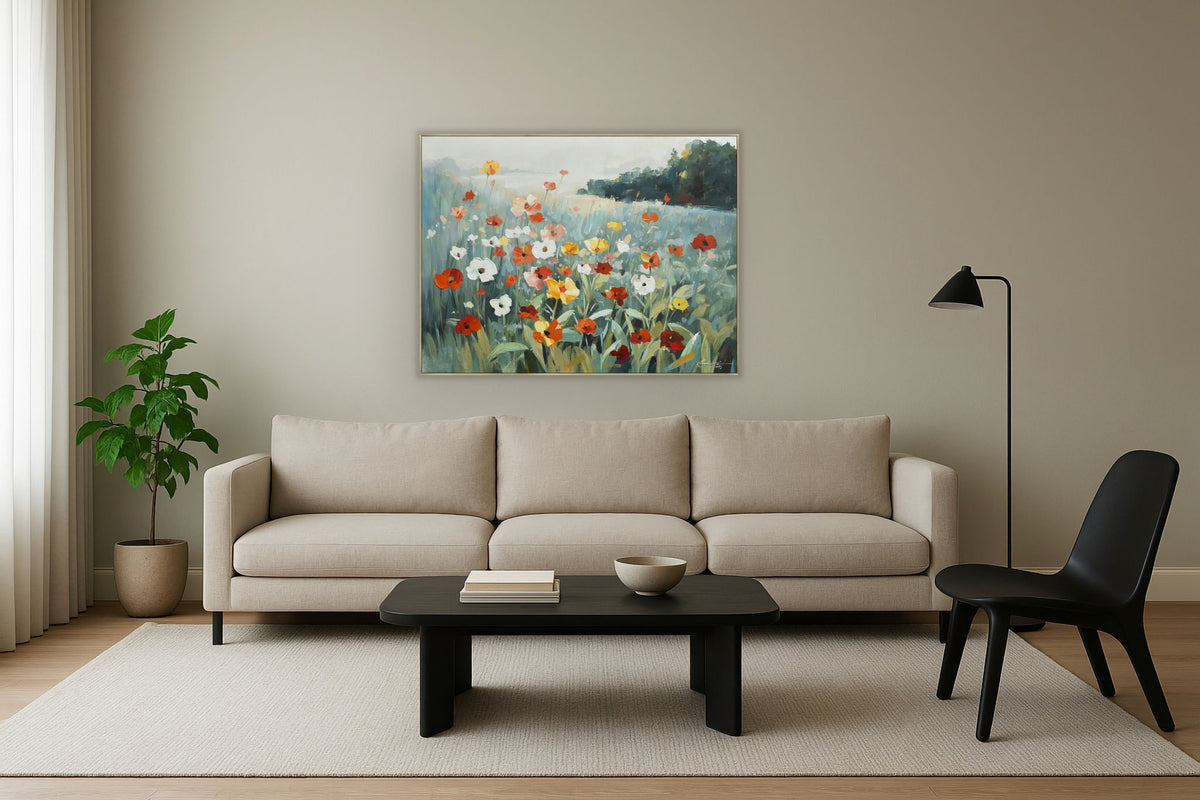 Morning Meadow - 36" x 47" Framed Wall Art - Dark Gray