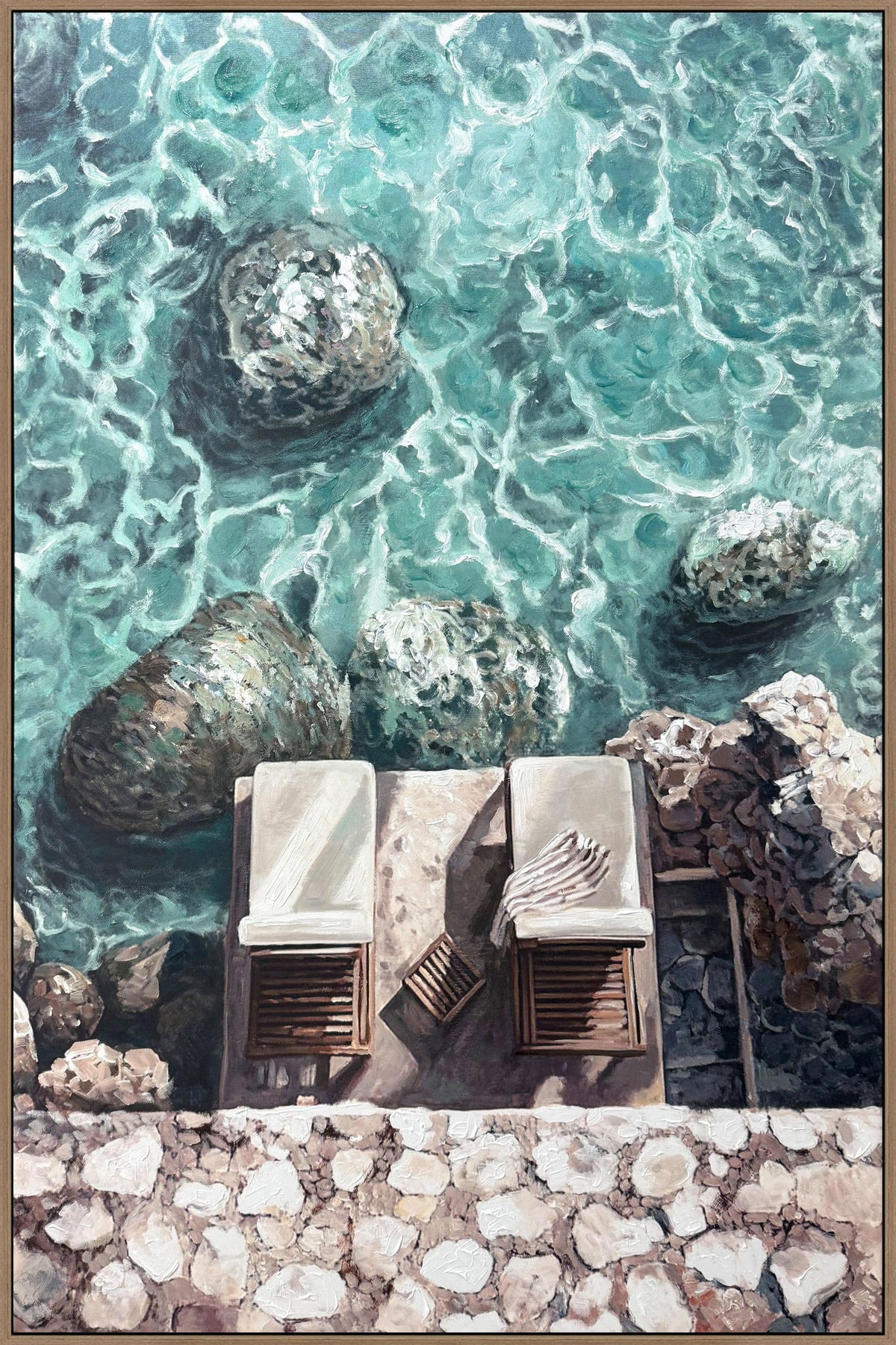 Cove Reverie II Hand-Embellished Canvas In Frame - Aqua / White