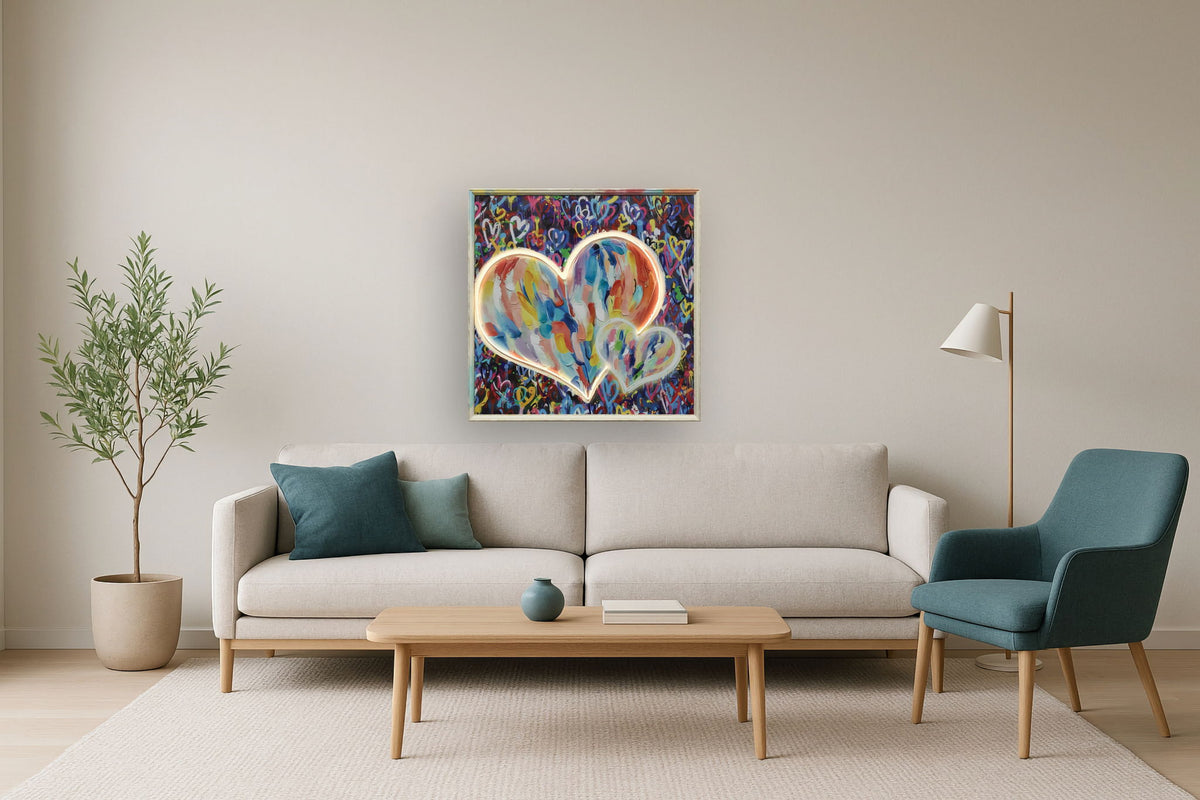 Radiant Brush Heart - 33" x 33" Framed Wall Art - Blue