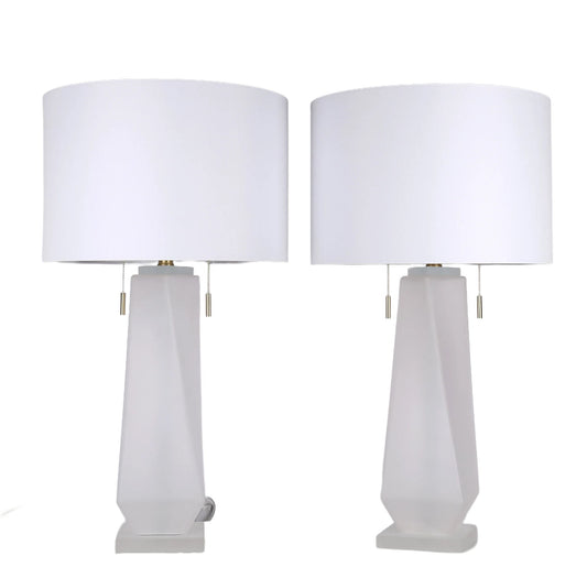 Faceted Frost Art Glass & Frosted Crystal Table Lamp (Set of 2) - Frosted Art Glass / Frosted Crystal