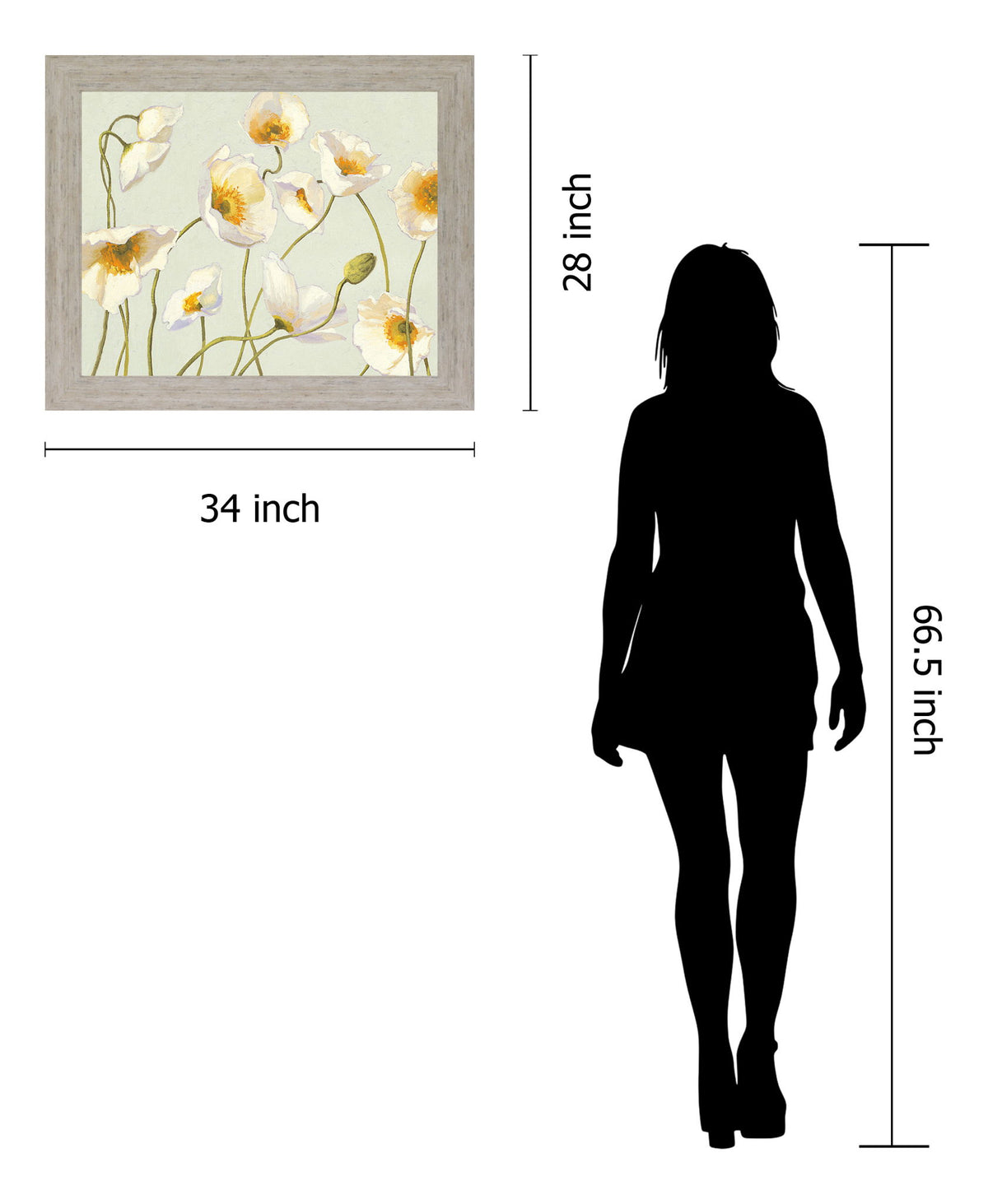 Golden Poppy Whimsy - 28" x 34" Framed Wall Art - Beige