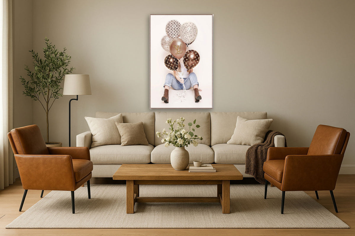 Rose Metallic Balloons - 32" x 47" Framed Wall Art - Beige
