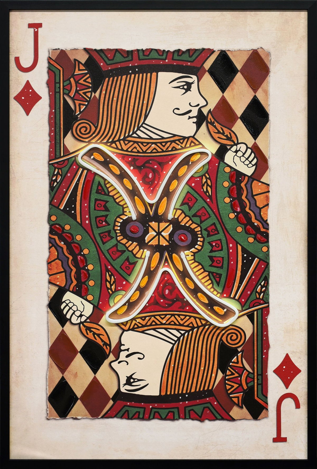 Royal Card III Hand-Embellished LED Canvas In Frame - Black / Red