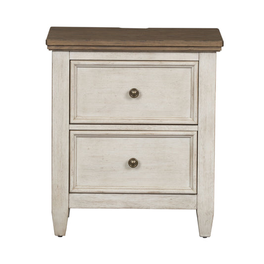 Heartland - 2 Drawer Nightstand With Charging Station - Antique White / Tobacco Tops