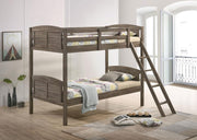Flynn Wood Twin Over Twin Bunk Bed Weathered Brown Twin Twin Bunk Bed with Mattress