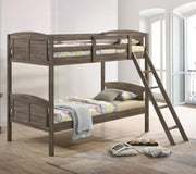 Flynn Wood Twin Over Twin Bunk Bed Weathered Brown Twin Twin Bunk Bed
