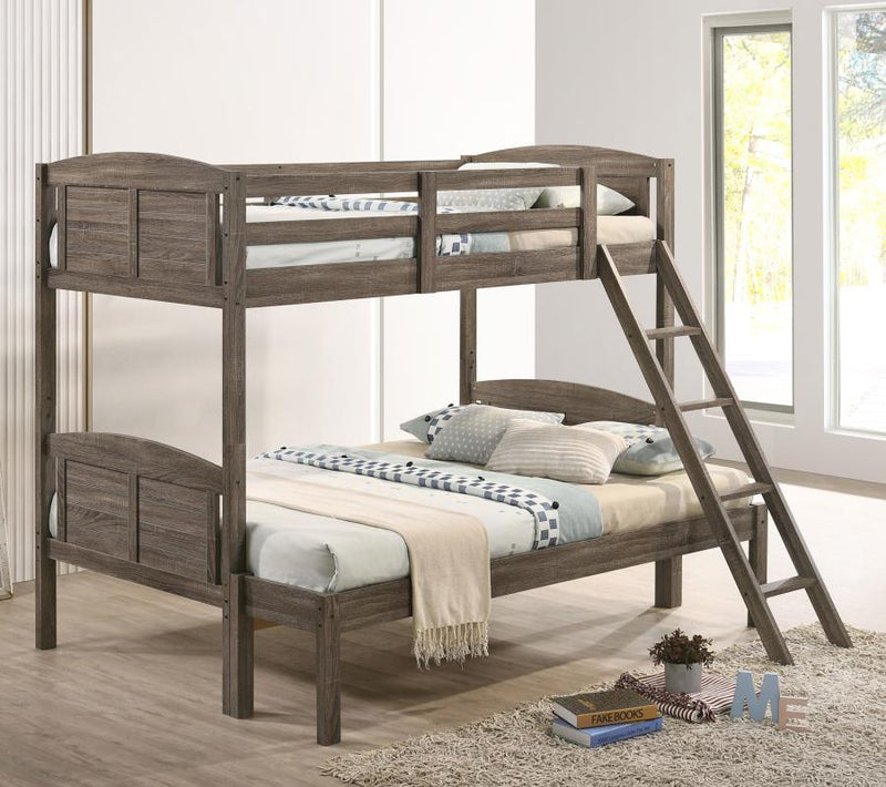 Flynn Wood Twin Over Twin Bunk Bed Weathered Brown Twin Full Bunk Bed
