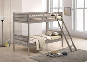 Ryder Wood Twin Over Twin Bunk Bed Weathered Taupe Bunk Bed with Mattress