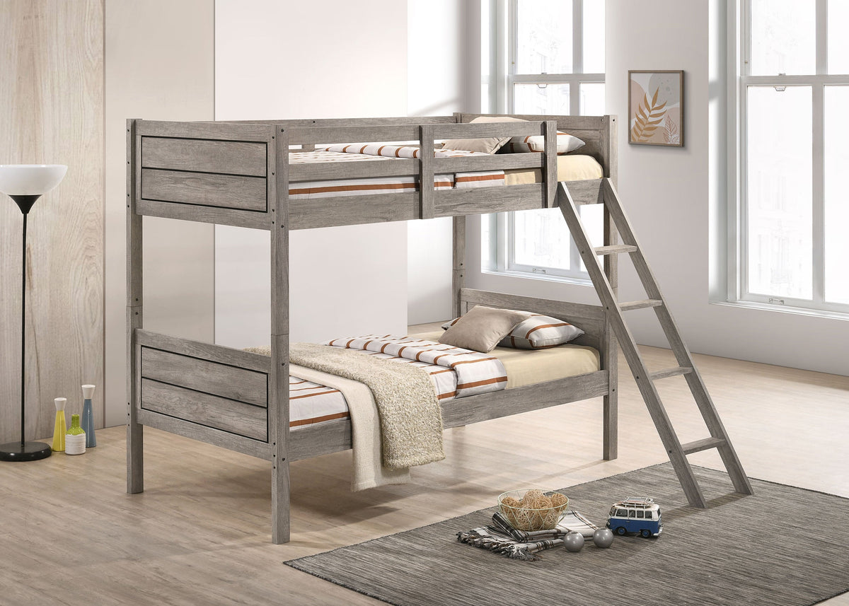 Ryder Wood Twin Over Twin Bunk Bed Weathered Taupe