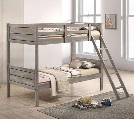 Ryder Wood Twin Over Twin Bunk Bed Weathered Taupe Bunk Bed