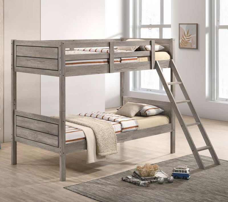 Ryder Wood Twin Over Twin Bunk Bed Weathered Taupe Bunk Bed