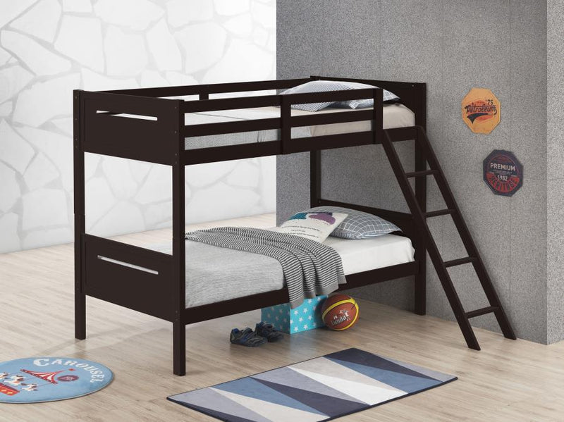 Littleton Wood Twin Over Twin Bunk Bed Espresso Twin Twin Espresso
