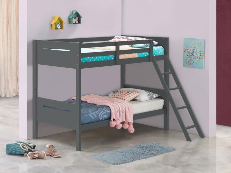 Littleton Wood Twin Over Twin Bunk Bed Espresso Twin Twin Grey