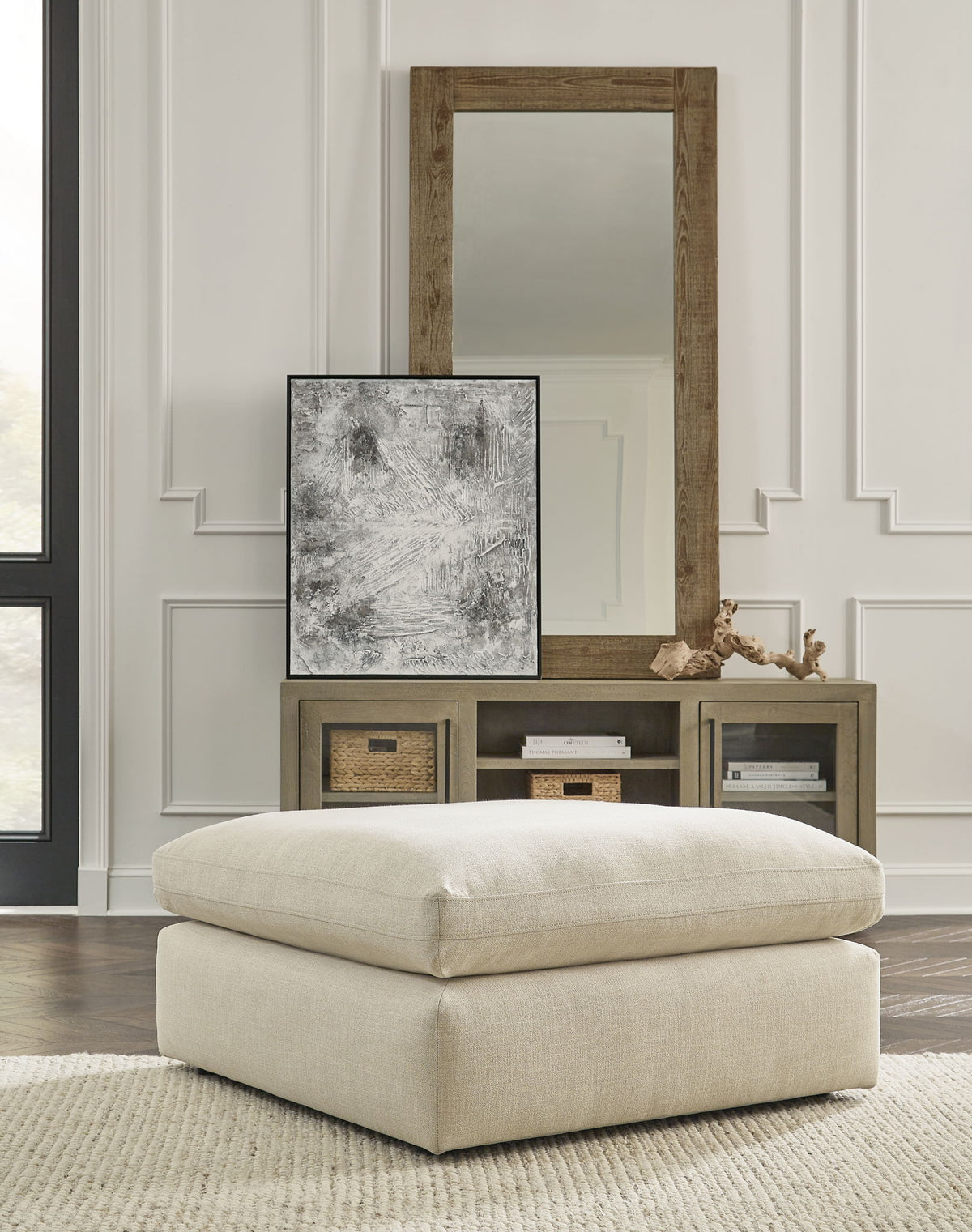 Elyza - 4 Pc. - Right Arm Facing Corner Chaise 3 Pc Sectional, Ottoman - Linen