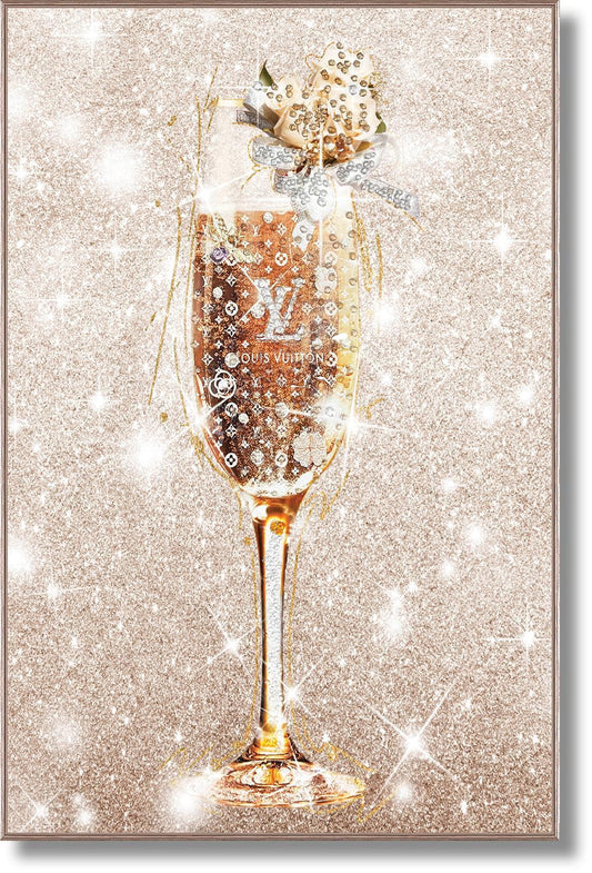 Rose Gold Bubbly With Rocks Framed - Beige